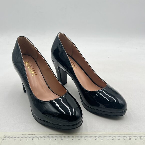 miss left Black Low Platform Chunky High Heels Slip On Closed Round Toe Pump - Picture 4 of 8